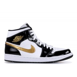 AIR JORDAN 1 MID PATENT BLACK GOLD  Boty 852542 007