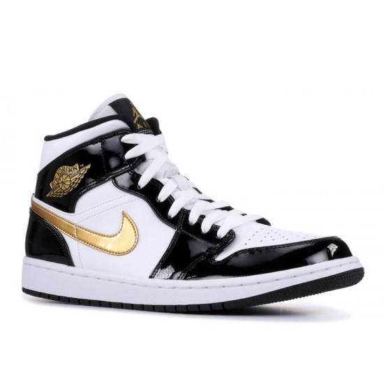 AIR JORDAN 1 MID PATENT BLACK GOLD  Boty 852542 007