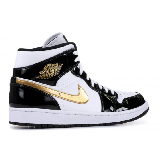 AIR JORDAN 1 MID PATENT BLACK GOLD  Boty 852542 007