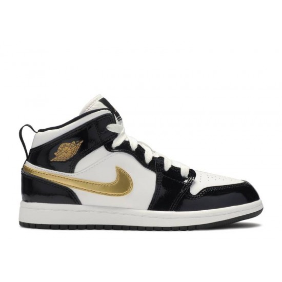 AIR JORDAN 1 MID PATENT PS BLACK GOLD  Boty bq6932 007