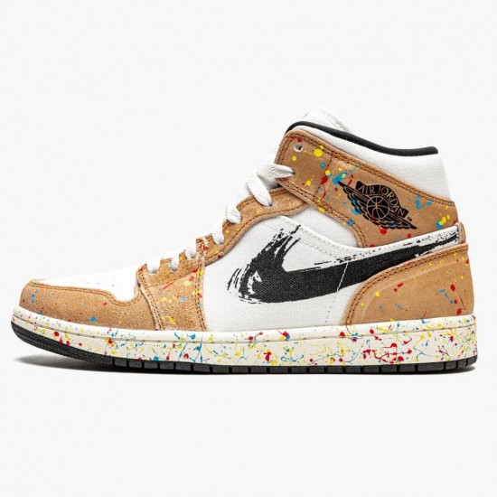 Air Jordan 1 Mid SE Brushstroke Sail/Black/Cider/Chile Red Dámské/Pánské Boty