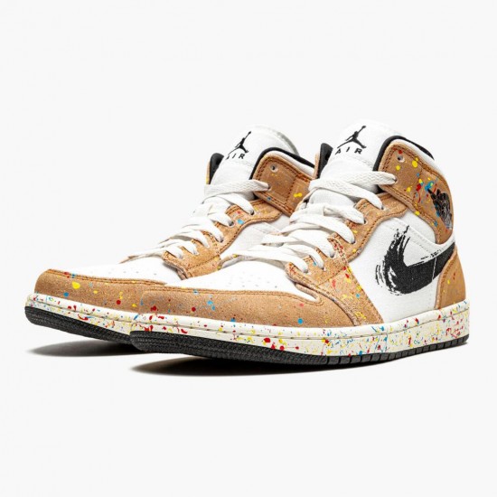 Air Jordan 1 Mid SE Brushstroke Sail/Black/Cider/Chile Red Dámské/Pánské Boty