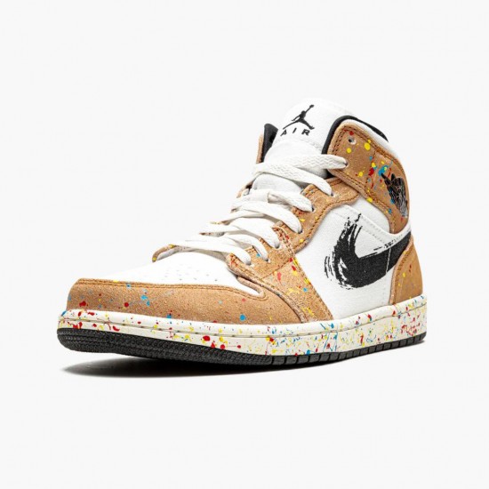 Air Jordan 1 Mid SE Brushstroke Sail/Black/Cider/Chile Red Dámské/Pánské Boty