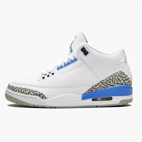 Air Jordan 3 Retro UNC White/Valor Blue Tech Gray Dámské/Pánské Boty