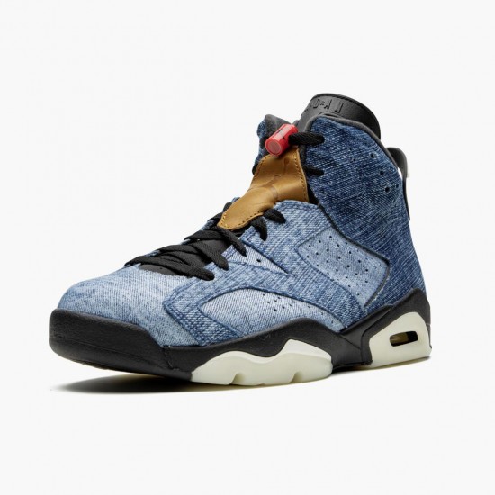 Air Jordan 6 Retro Washed Denim Black Sail/Varsity Red/Black Dámské/Pánské Boty